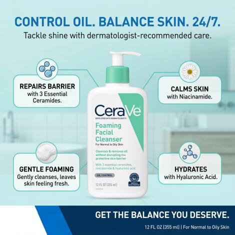 Cerave Foaming Facial Cleanser For Normal to Oily Skin 355ml
