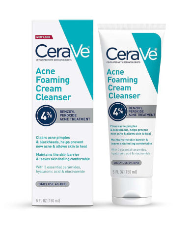 CeraVe Acne Foaming Cream Cleanser 4% Benzoyl Peroxide Acne Treatment 150ml