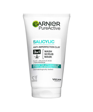 Garnier Pure Active Salicylic Anti-Imperfection Clay 3in1 Wash Scrub Mask 150ml