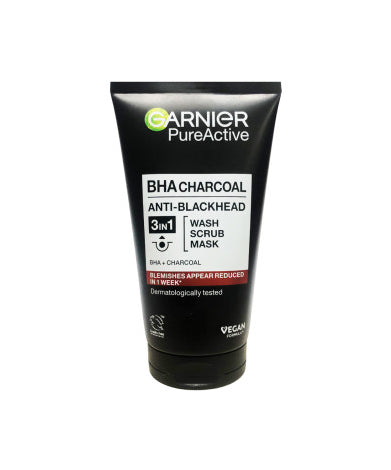 Garnier Pure Active BHA Charcoal Anti Blackhead 3in1 Wash Scrub Mask 150ml