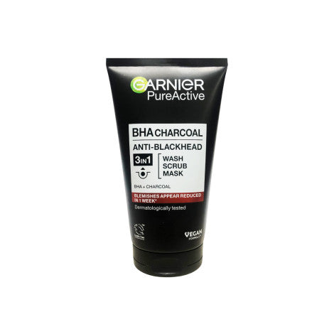 Garnier Pure Active BHA Charcoal Anti Blackhead 3in1 Wash Scrub Mask 150ml